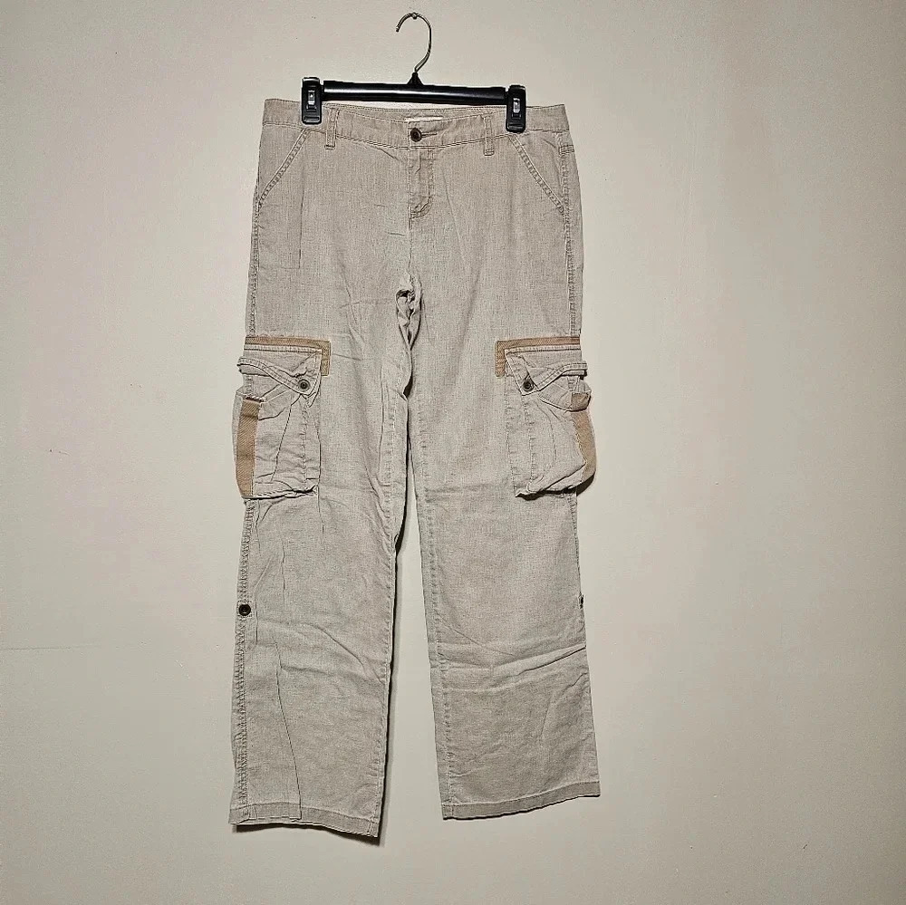 Tommy Jeans Linen Blend Cargo Pants Women's Juniors Size 9 Tan Convertible